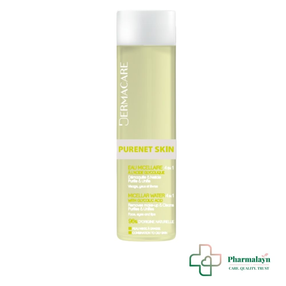 DERMACARE PURENET SKIN EAU MICELLAIRE 4EN1 A L'ACIDE GLYOLIQUE 200ML