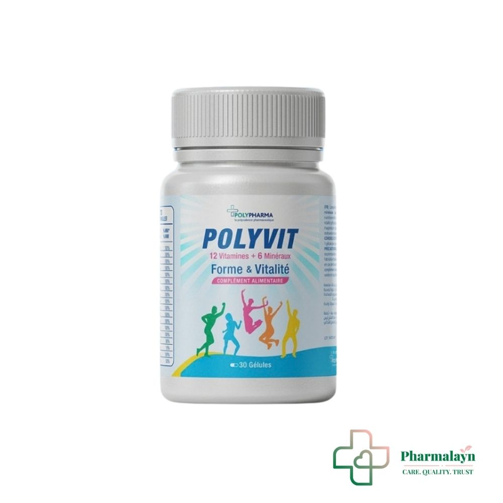 POLYPHARMA POLYVIT FORME ET VITALITÉ 30 GÉLULES : Complément alimentaire riche en vitamines et minéraux essentiels pour soutenir l’énergie, la vitalité et le bien-être au quotidien. Idéal pour réduire la fatigue et renforcer les défenses naturelles de l’organisme.