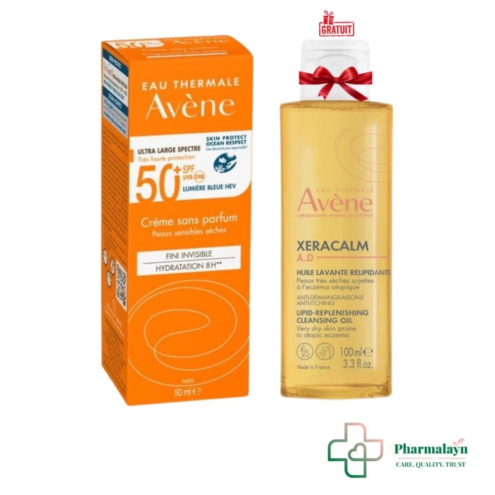 AVENE CREME SOLAIRE TRES HAUTE PROTECTION SPF50+ 50ML+XERACALM HUILE LAVANTE RELIPIDANTE 100ML (OFFERT)