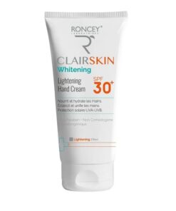 Protégez et hydratez vos mains avec Roncey Clairskin Crème à Mains SPF 30+ 100 ml. Sa formule anti-taches aide à prévenir le photovieillissement tout en laissant les mains douces, nourries et protégées des UV.