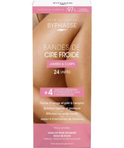 Byphasse Bandes de Cire Froide (24 Bandes + 4 Lingettes) Jambes et Corps Peaux Sensibles